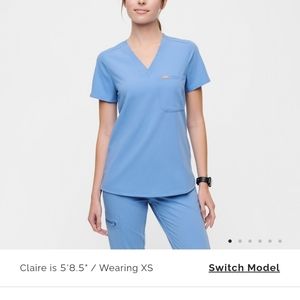 Figs Catarina One-Pocket Scrub Top Ceil Blue